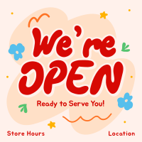 We're Open Doodles Instagram Post Design