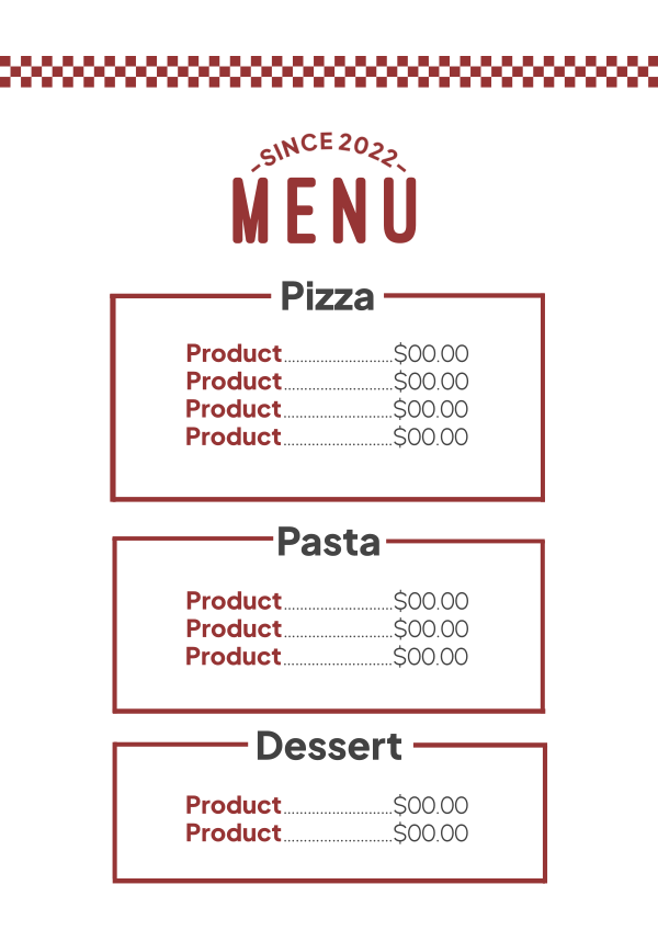Pizza Checkered Menu Design Image Preview
