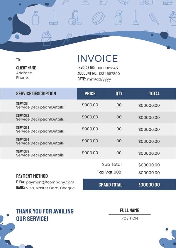 Multi Cleaning Service Invoice Design Image Preview