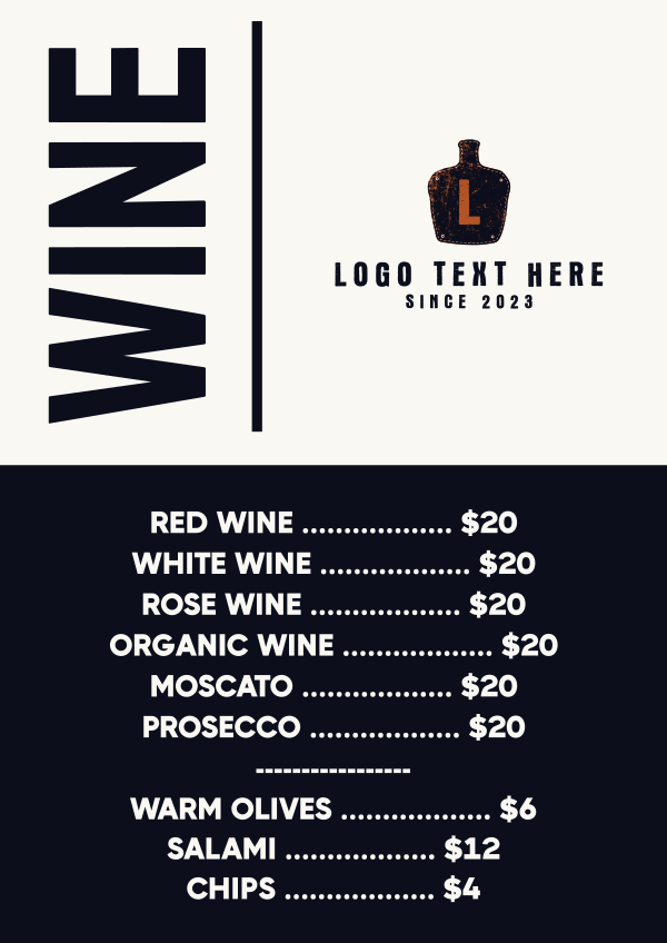 Wine O'Clock Menu Design Image Preview