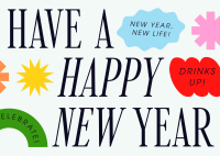 Quirky New Year Greeting Postcard Design
