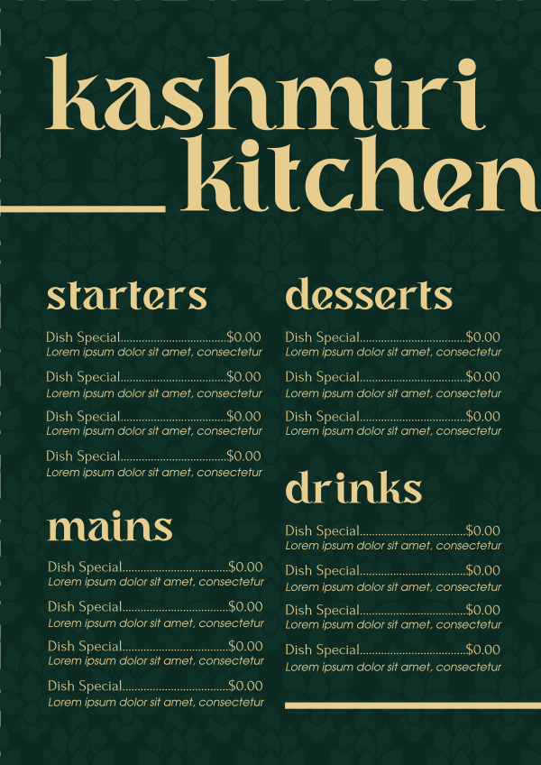 Kashmiri Kitchen Menu Design Image Preview