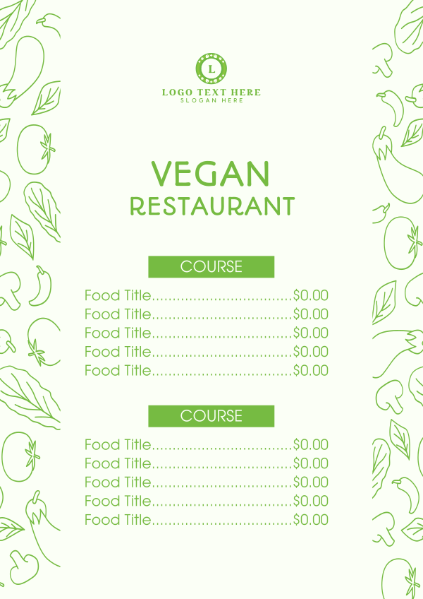 Vegan Restaurant Menu Design Image Preview