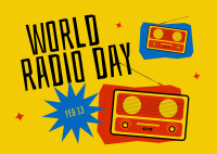 Happy World  Radio Day Postcard Design