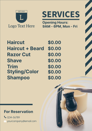 Barber Shop Pricelist Menu
