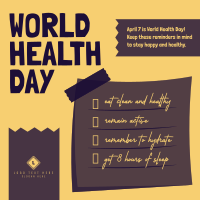 Health Day Reminders Instagram Post Design