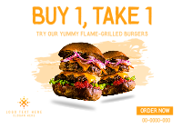 Flame Grilled Burgers Postcard Design