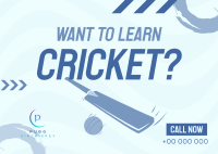 Time to Learn Cricket Postcard Design