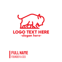 Red Cattle Outline Business Card Design