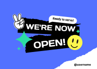 We're Open Stickers Postcard Image Preview