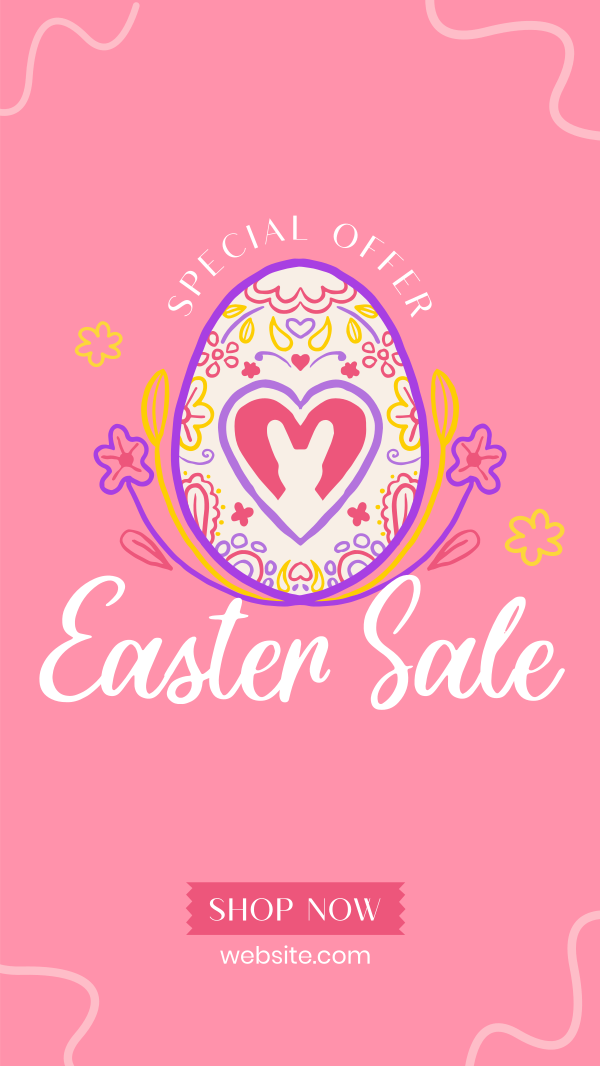 Floral Egg with Easter Bunny and Shapes Sale Instagram Story Design