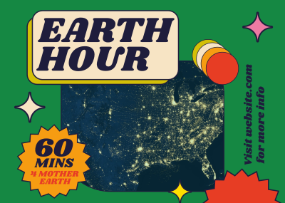 Retro Earth Hour Reminder Postcard Image Preview