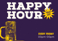 Retro Happy Hour Postcard Image Preview