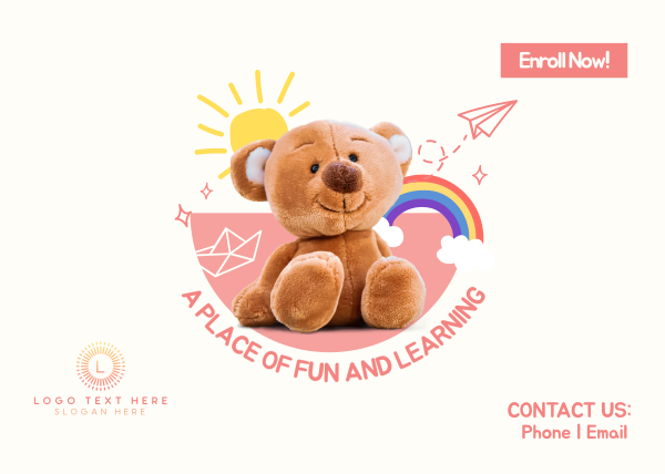 Daycare Center Teddy Bear Postcard Design Image Preview