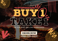 Buy 1 Take 1 Barbeque Postcard Design