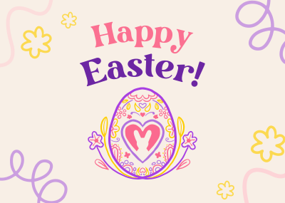 Floral Egg with Easter Bunny Postcard Image Preview
