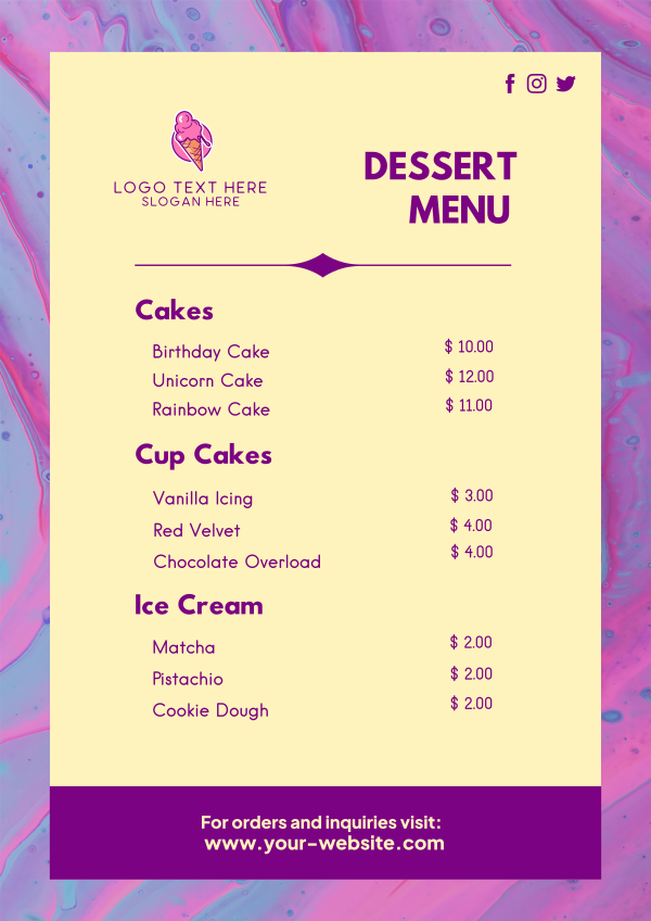 Sweet Dessert Menu Design Image Preview