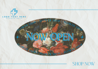 Flower Shop Open Now Postcard Design