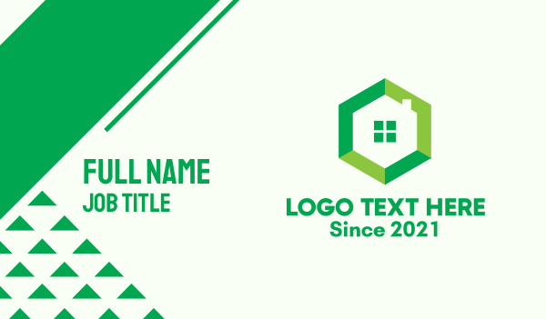 Green Hexagon Home Business Card Design