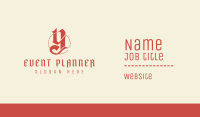 Red Blackletter Letter Y Business Card Image Preview