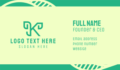 Green Cursive Letter K  Business Card Image Preview