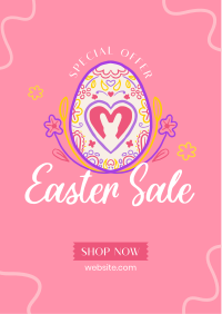 Floral Egg with Easter Bunny and Shapes Sale Flyer Design