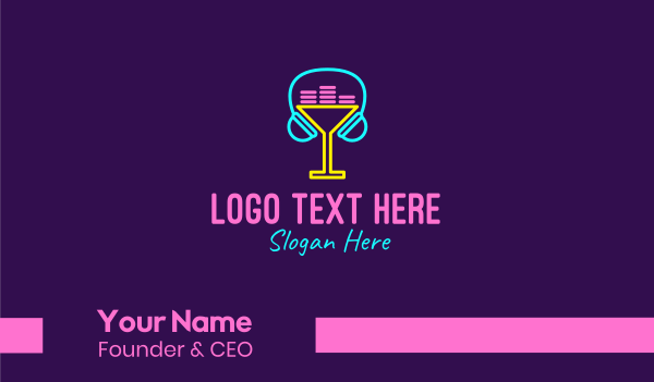Neon Cocktail Headphones Business Card Design Image Preview