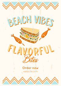 Flavorful Bites at the Beach Poster Design