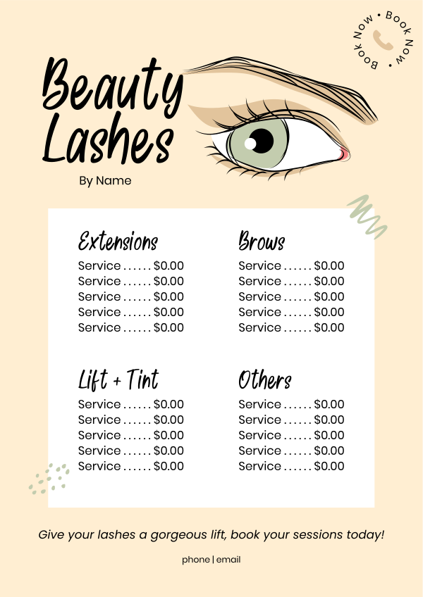 Your Lashes Menu Design Image Preview