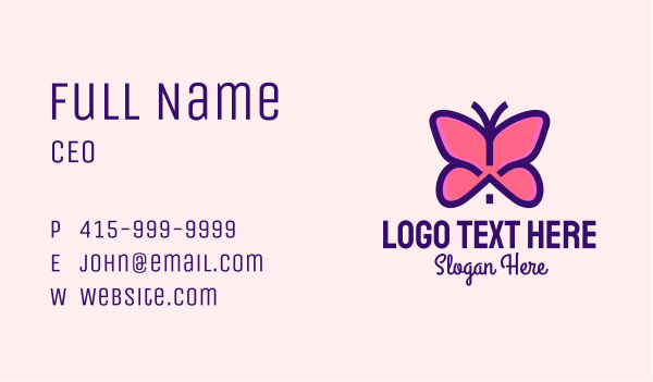 Pink Butterfly House Business Card Design Image Preview