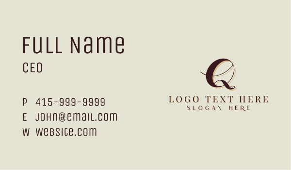 Classic Cursive Letter Q Business Card Design Image Preview