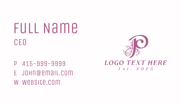 Purple Floral Vines Letter P  Business Card Design Image Preview