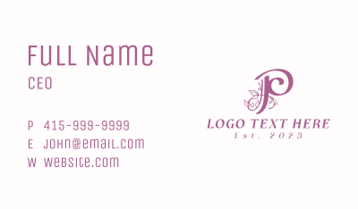 Purple Floral Vines Letter P  Business Card Image Preview