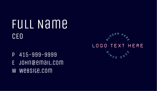 Circle Neon Wordmark Business Card Design Image Preview