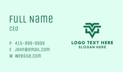 Green Geometric Letter V  Business Card Image Preview