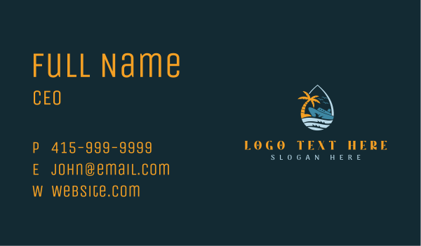 Tropical Ocean Cruise Ship  Business Card Design Image Preview