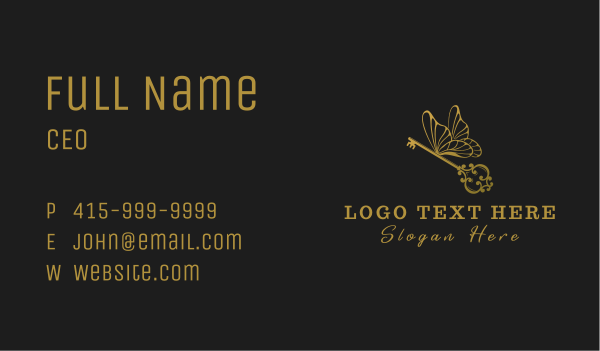 Golden Butterfly Key Business Card Design Image Preview