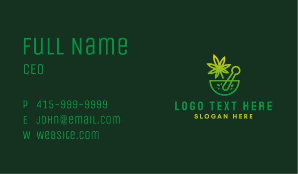 Green Weed Mortar & Pestle Business Card Design Image Preview