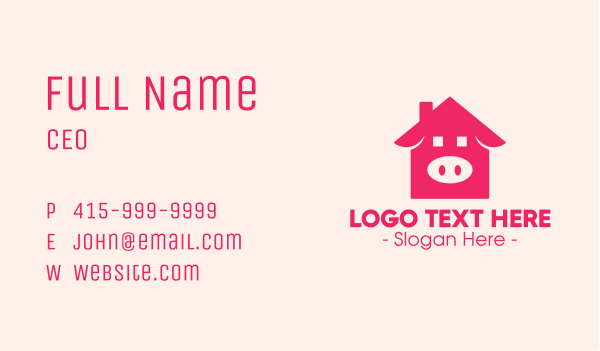 Pink Pig House Business Card Design Image Preview