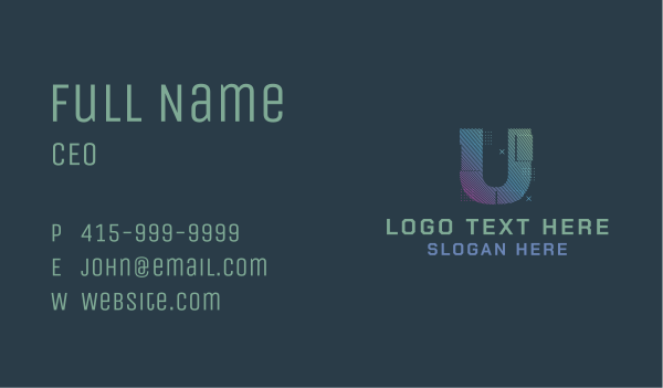 Modern Glitch Letter U Business Card Design Image Preview