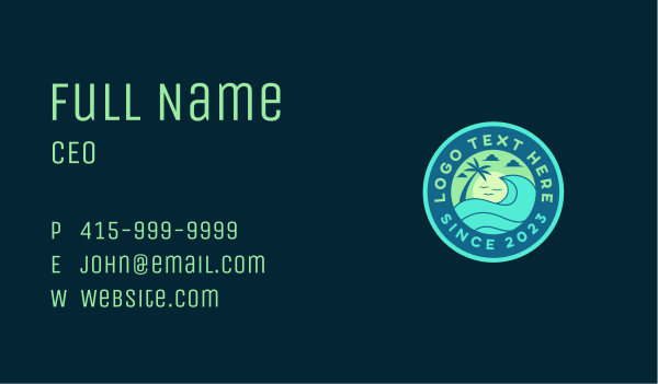 Tropical Surfing Wave Business Card Design Image Preview