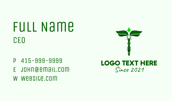 Green Herbal Caduceus Business Card Design Image Preview