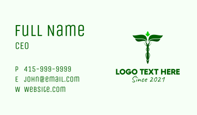 Green Herbal Caduceus Business Card Image Preview