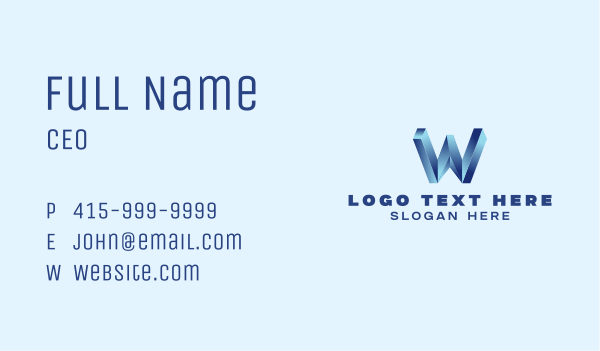 3D Generic Letter W Business Card Design Image Preview