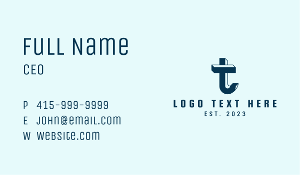 Blue 3D Letter T Business Card Design Image Preview