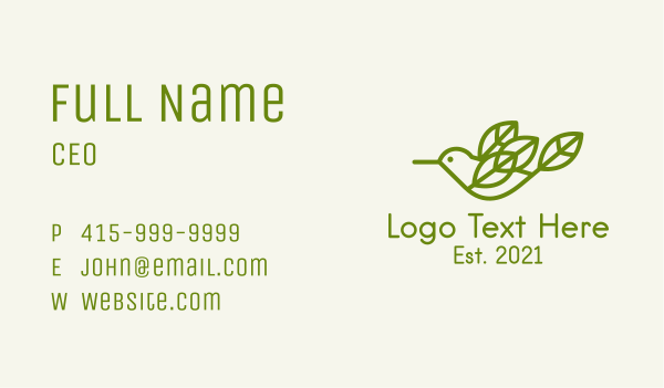 Green Bird Leaves Business Card Design Image Preview