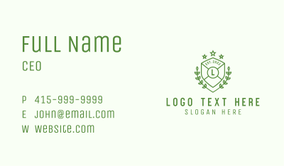 Military Camp Shield Letter Business Card