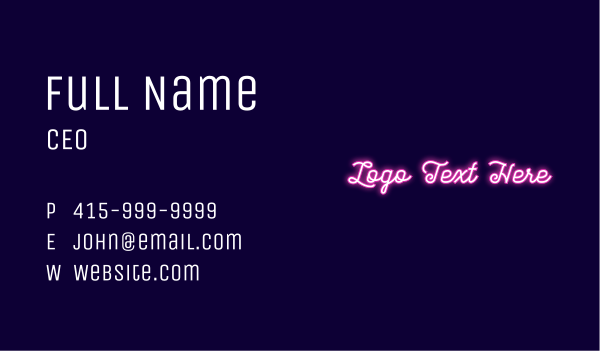 Neon Light Wordmark Business Card Design Image Preview