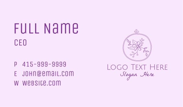 Purple Floral Embroidery Business Card Design