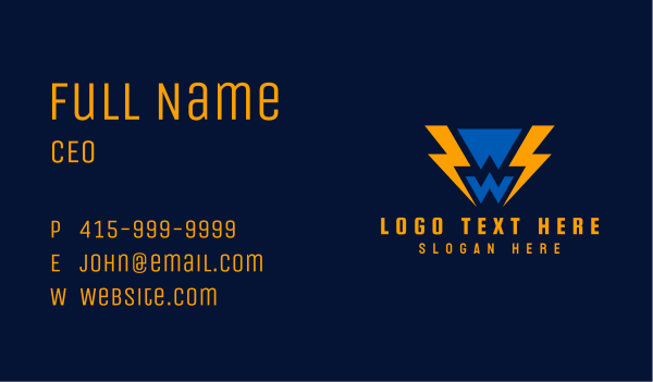 Lightning Power Letter W Business Card Design Image Preview